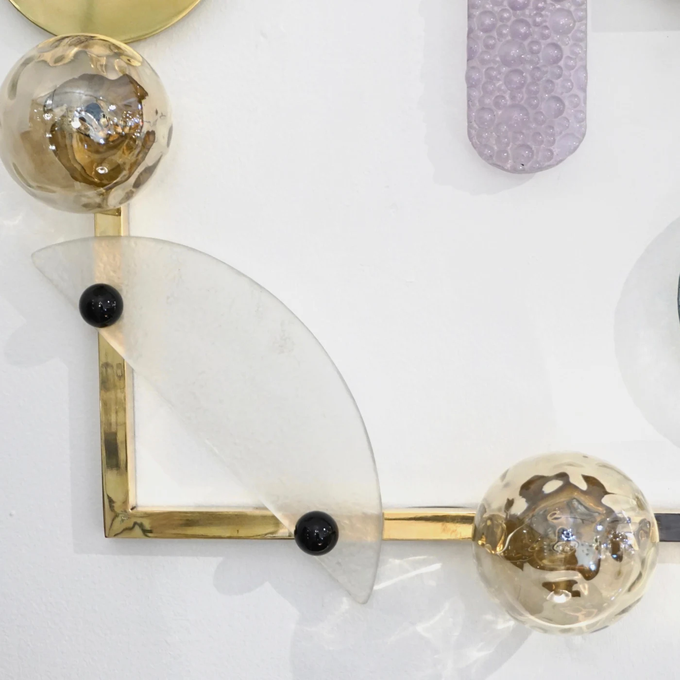 Brass Lit Wall Art with Blue Pink Purple Glass Floral Accents