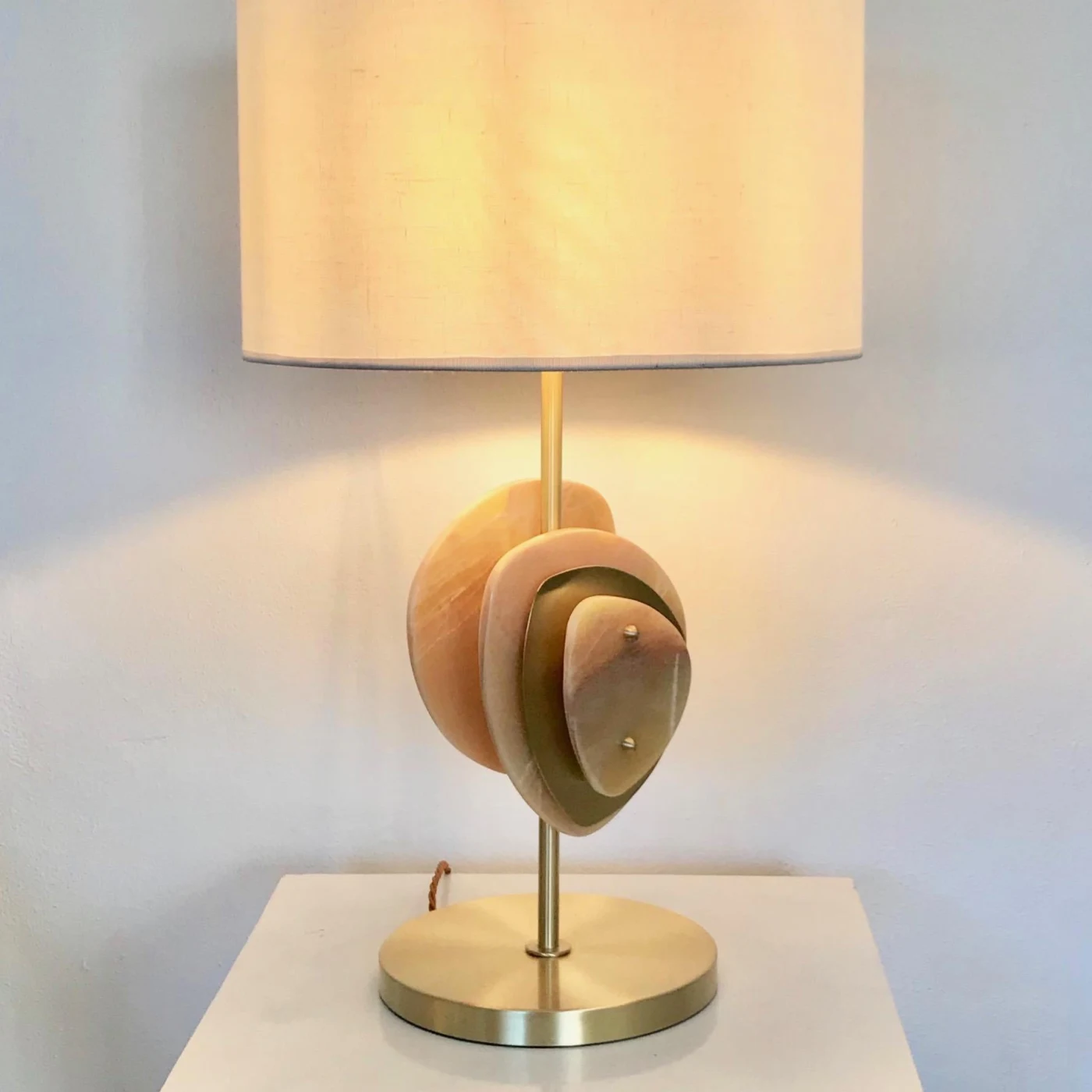 Modern Amber Onyx Satin Brass Satellite Table Lamp
