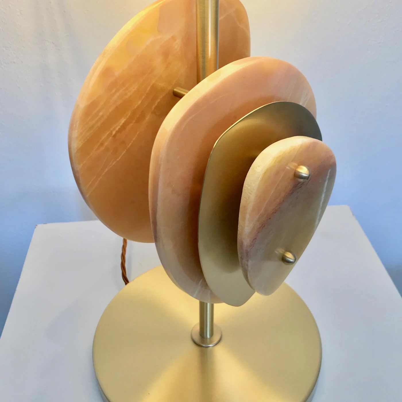 Modern Amber Onyx Satin Brass Satellite Table Lamp