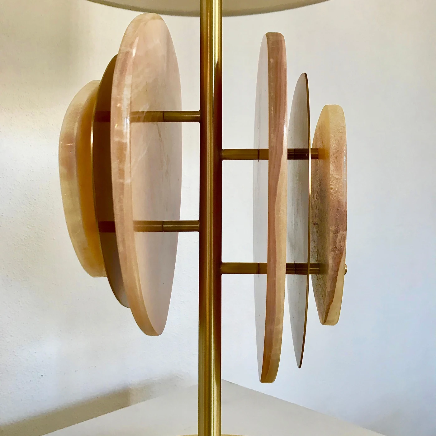 Modern Amber Onyx Satin Brass Satellite Table Lamp