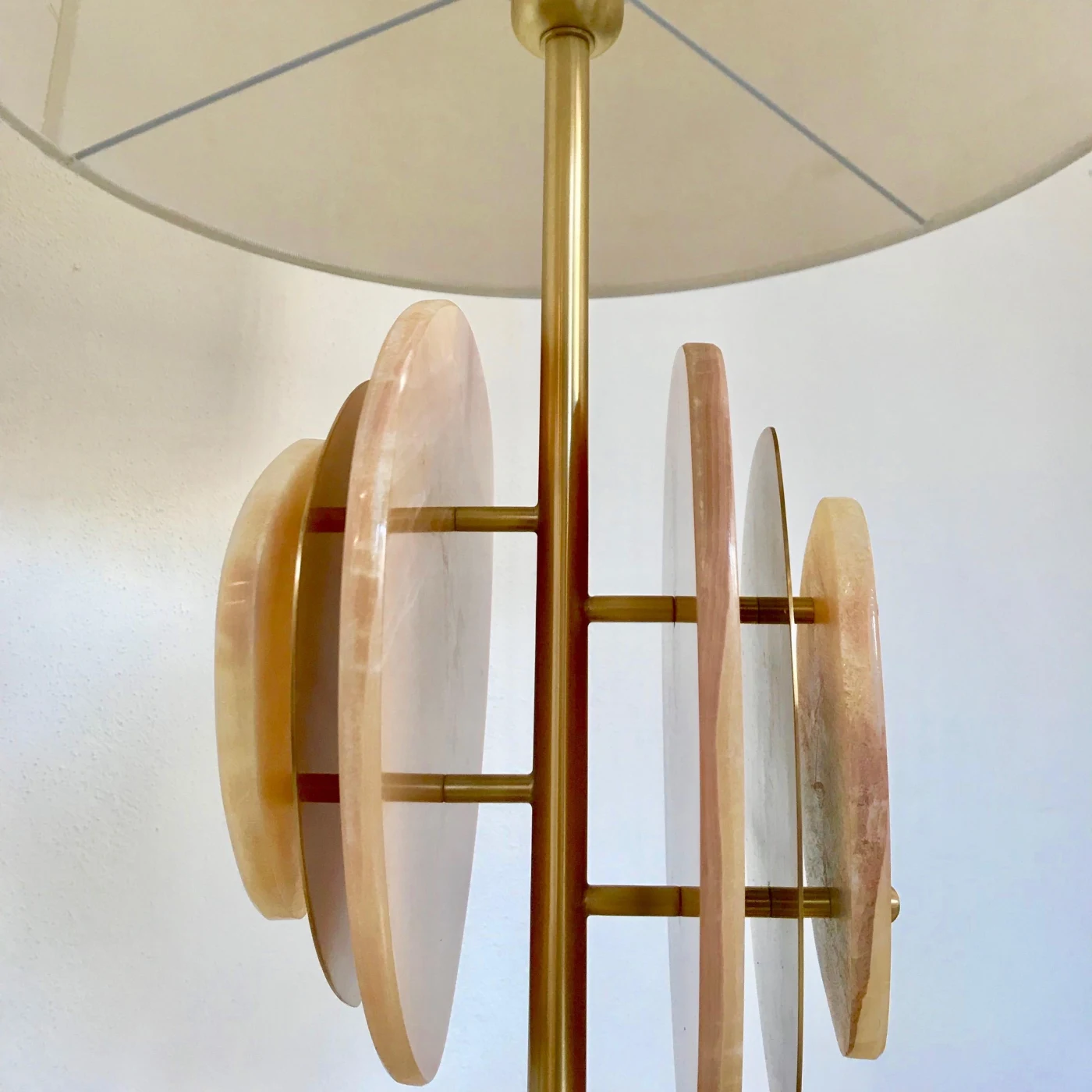 Modern Amber Onyx Satin Brass Satellite Table Lamp