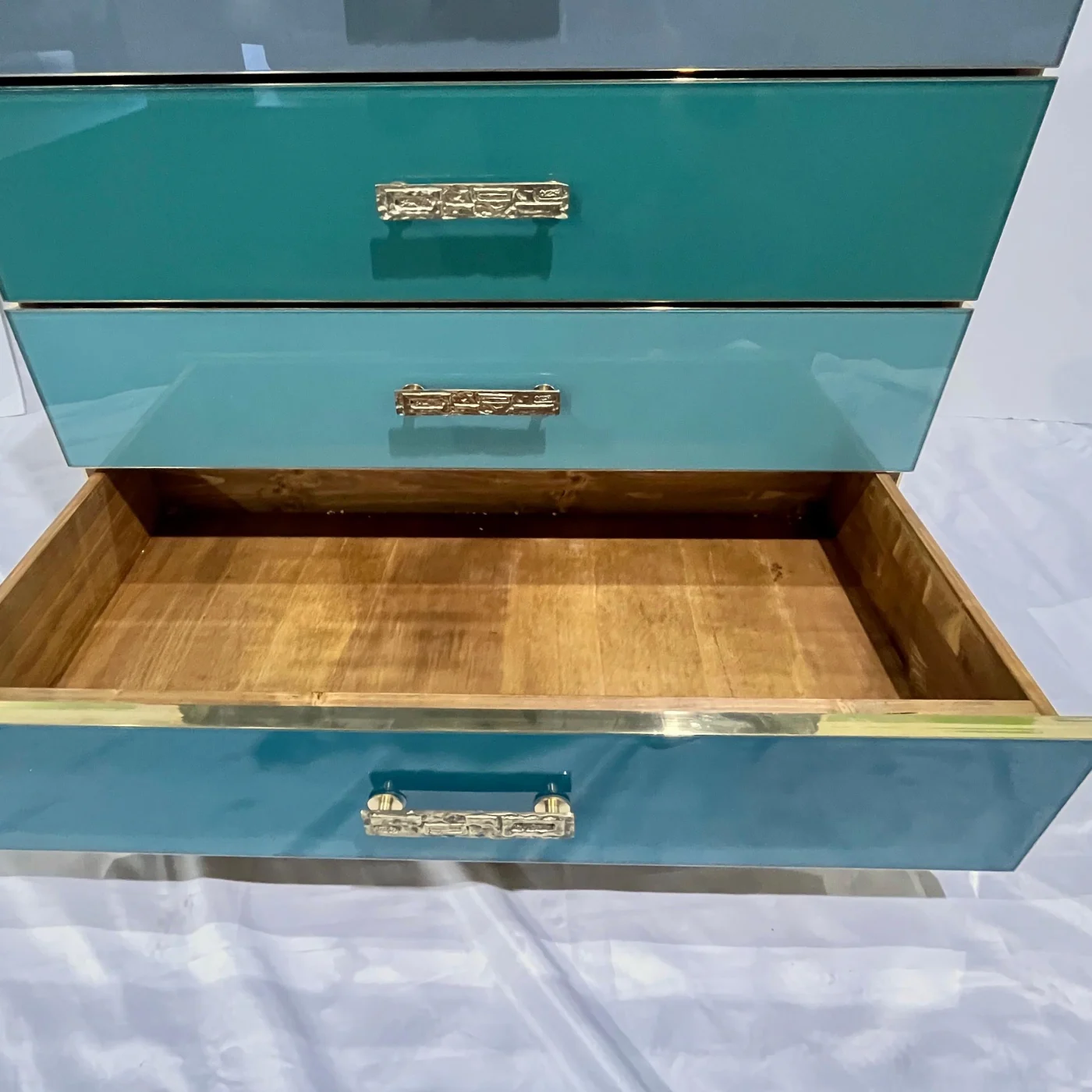 Blue Turquoise Grey Glass 6 Drawer Semainier Chest