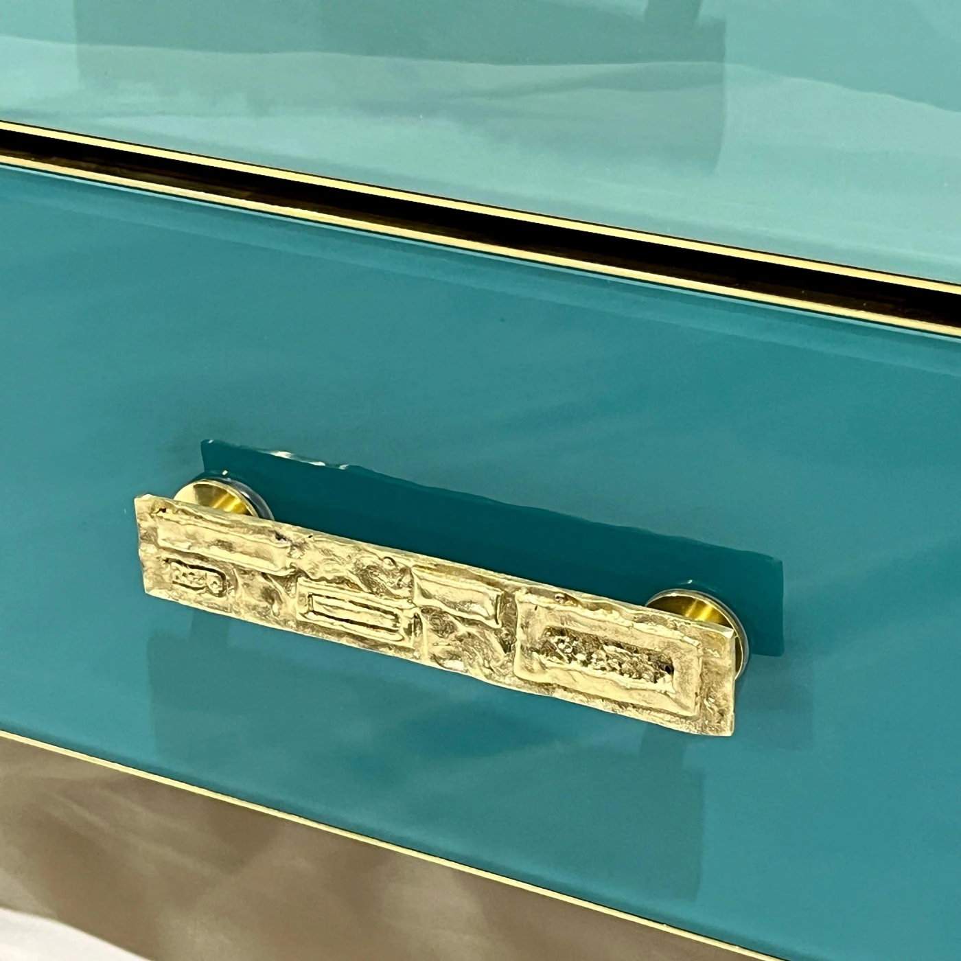 Blue Turquoise Grey Glass 6 Drawer Semainier Chest