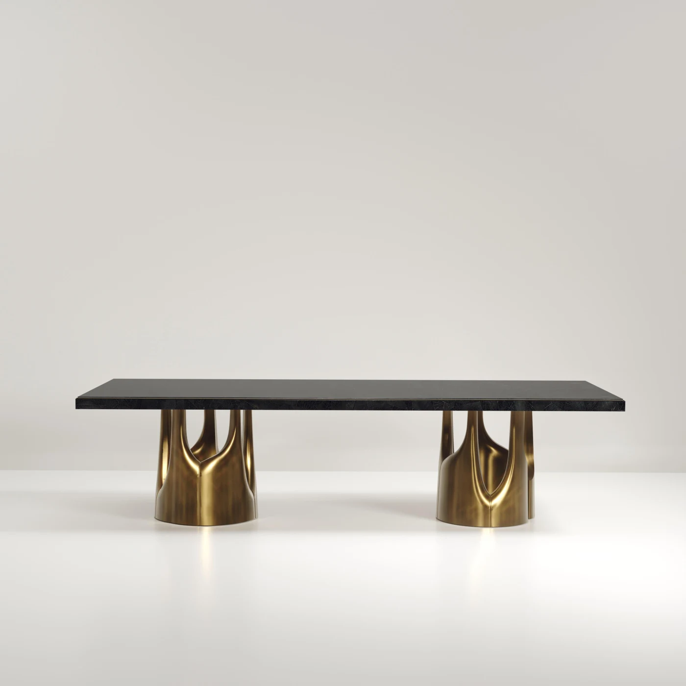 Black Shagreen Dining Table with Bronze Patina Brass Accents