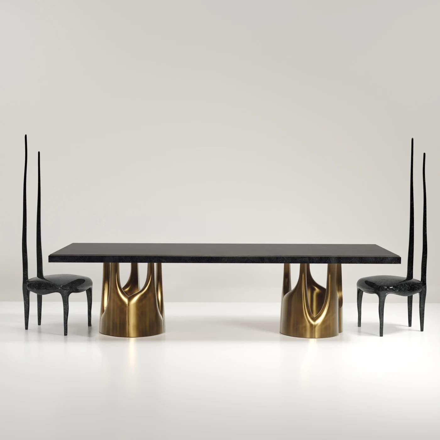 Black Shagreen Dining Table with Bronze Patina Brass Accents