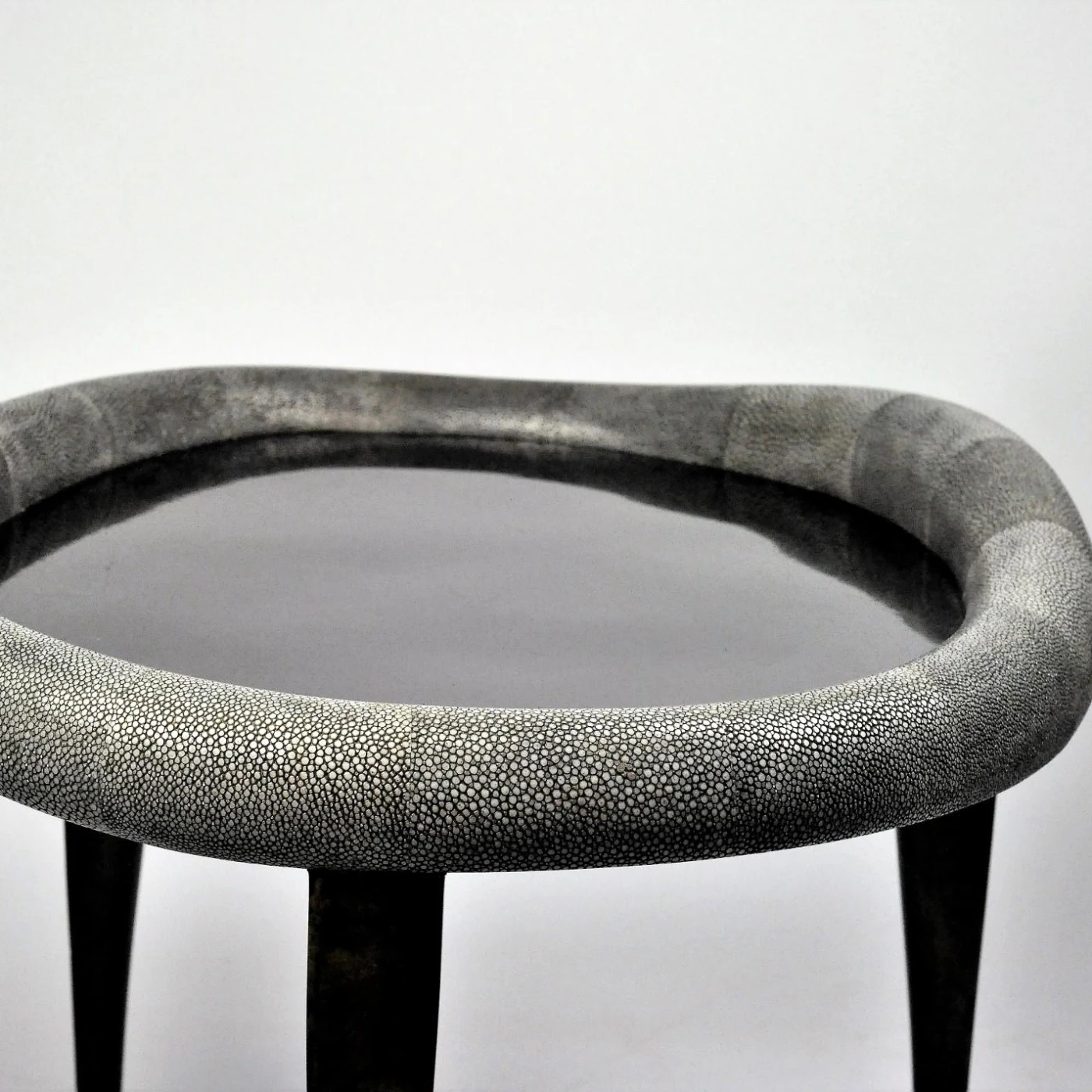 Black Shagreen Nesting Tables With Shell Marquetry & Parchment Feet