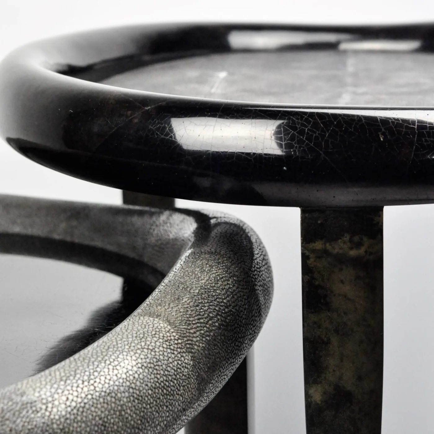 Black Shagreen Nesting Tables With Shell Marquetry & Parchment Feet
