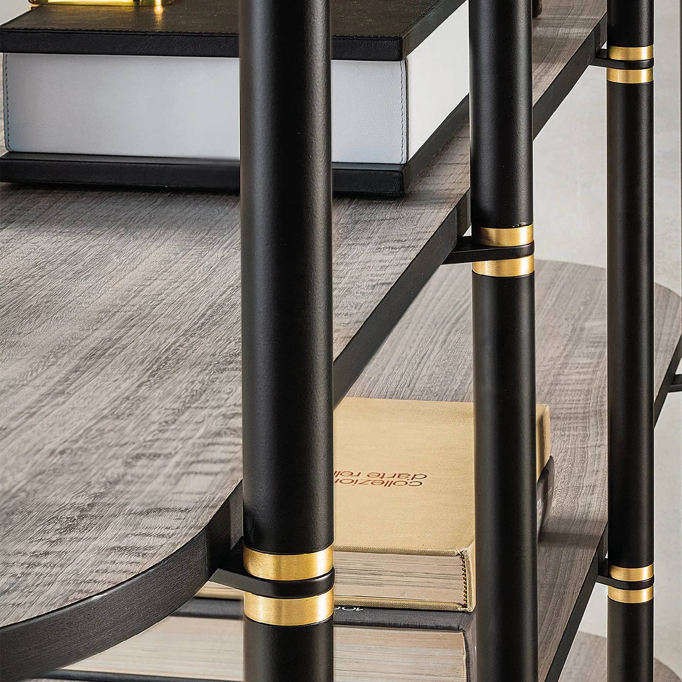 Boomerang Black Metal & Brass Bookcase by Pietro Russo Design