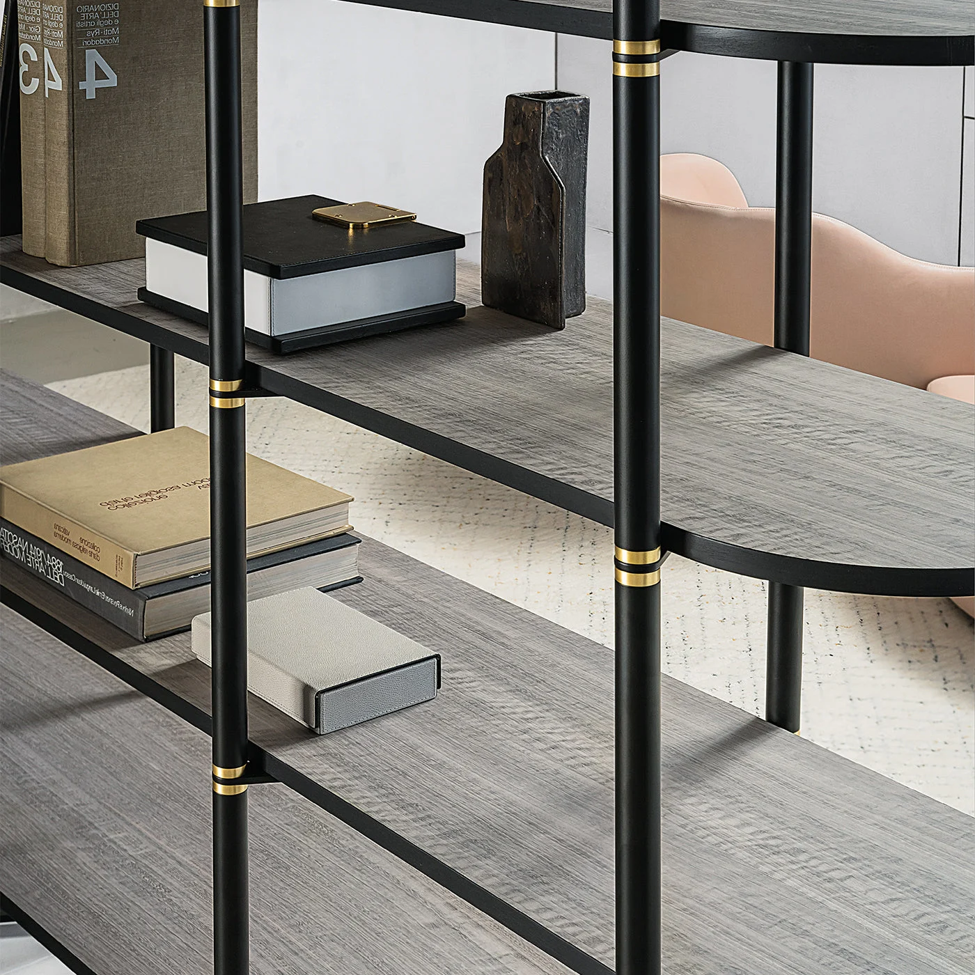 Boomerang Black Metal & Brass Bookcase by Pietro Russo Design