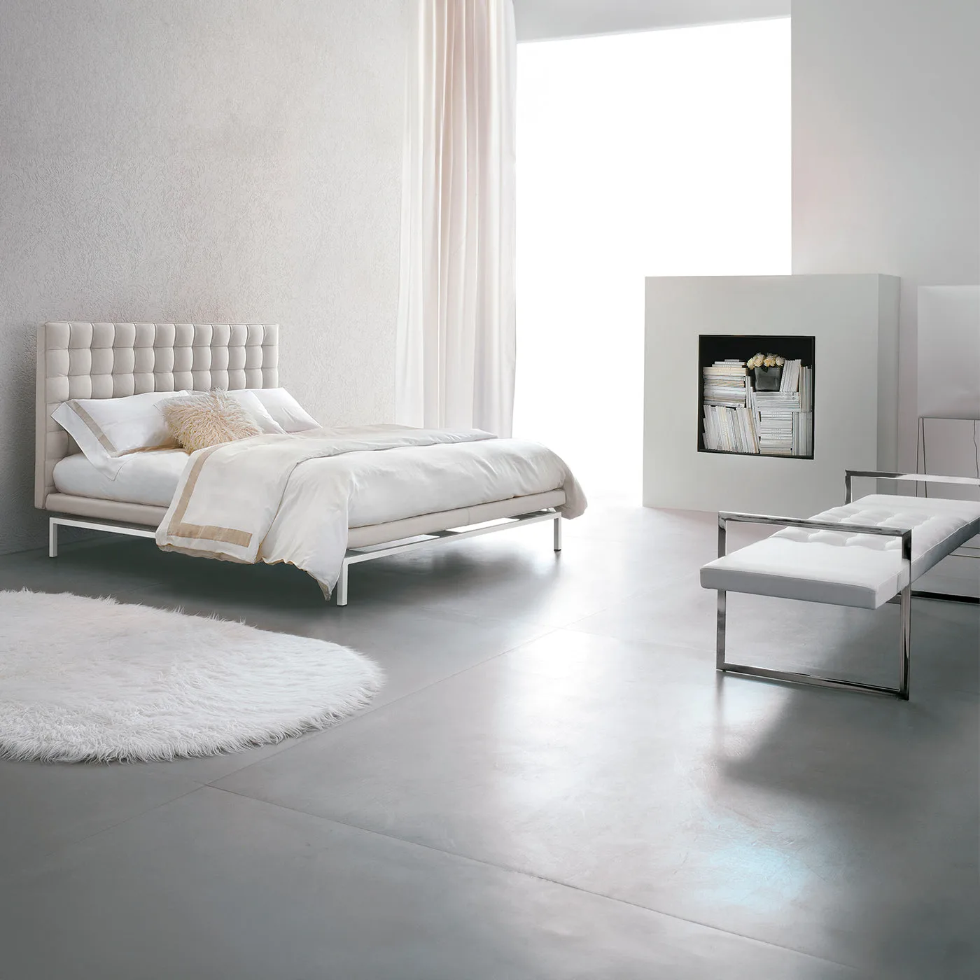 Boss Modern White Leather Low Bed