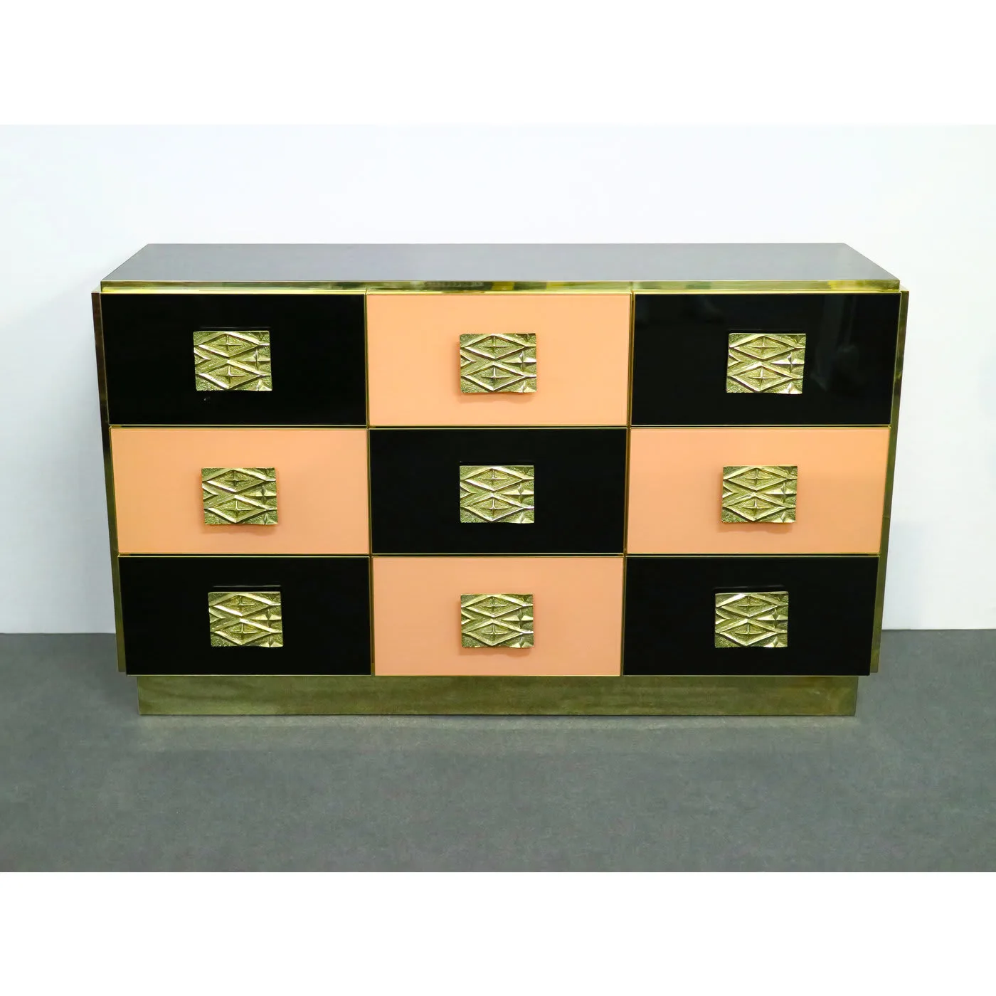 Brass and Wood Chest of Drawers
