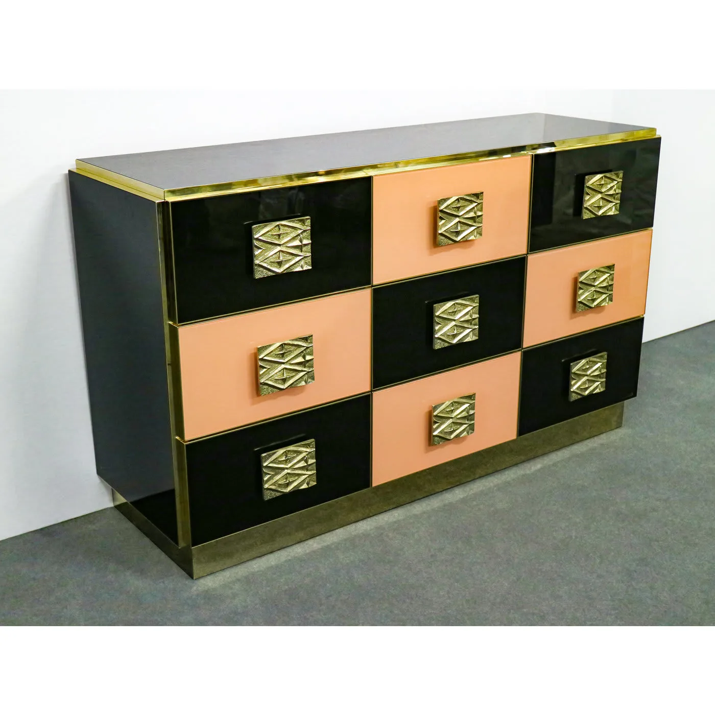Brass and Wood Chest of Drawers