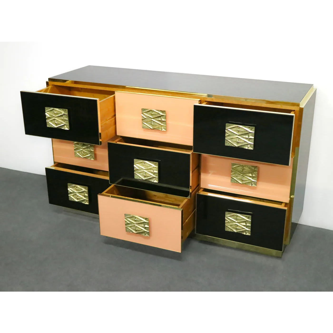 Brass and Wood Chest of Drawers