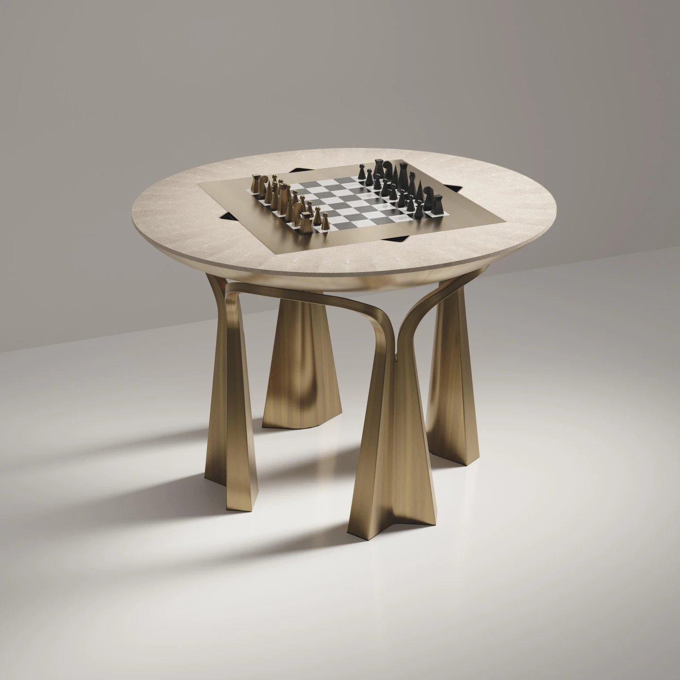 Bronze Shagreen Game Table With Bronze-Patina Brass