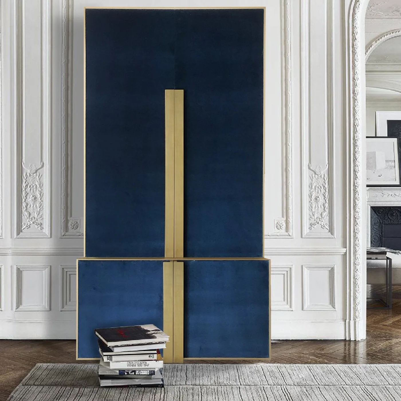 C4 Tall Brass And Indigo Blue Cabinet