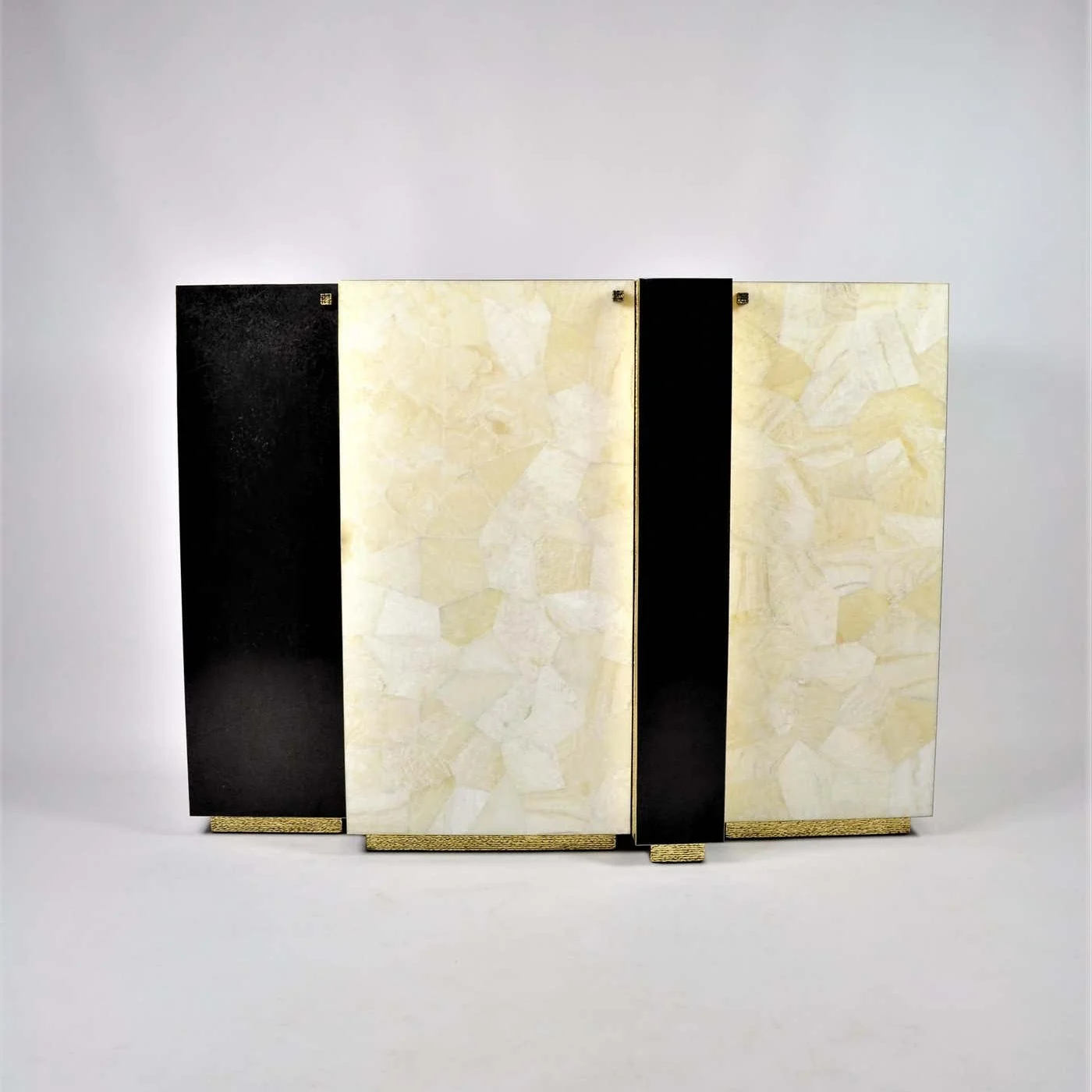 Cabinet In Black Stone With Rock Crystal & Brass