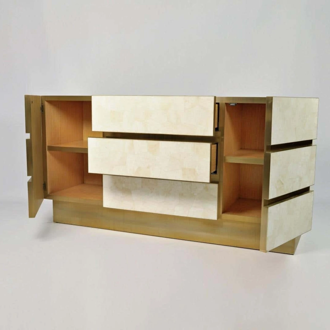 Cabinet In White Rock Crystal & Brass