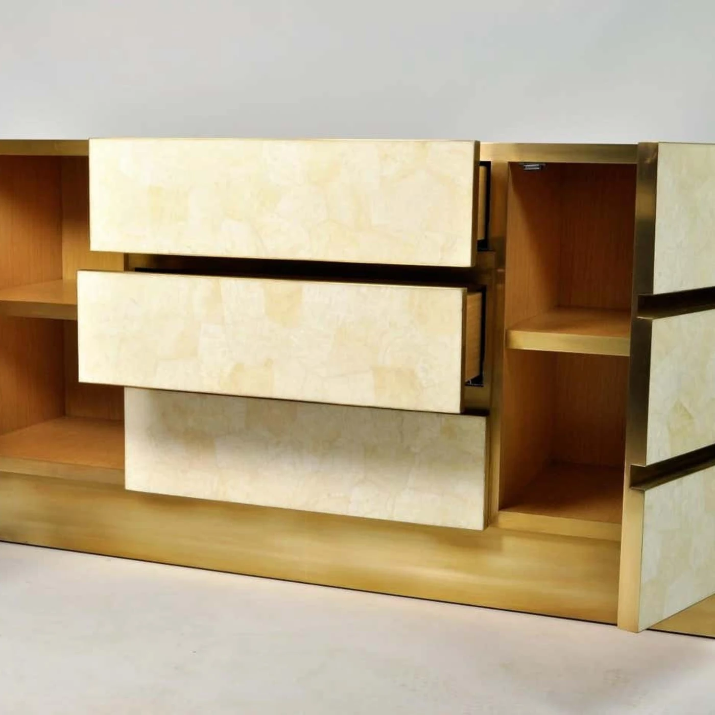 Cabinet In White Rock Crystal & Brass