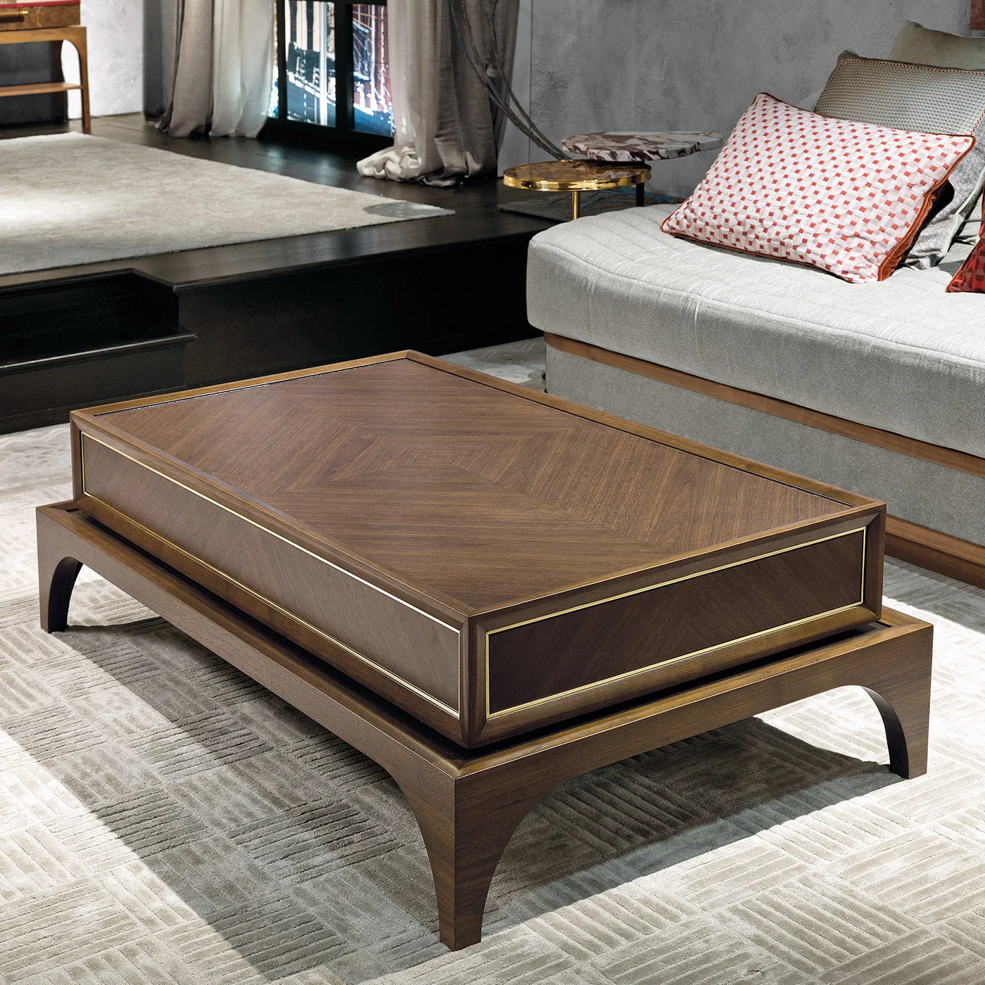 Canaletto And Brass Cocktail Table