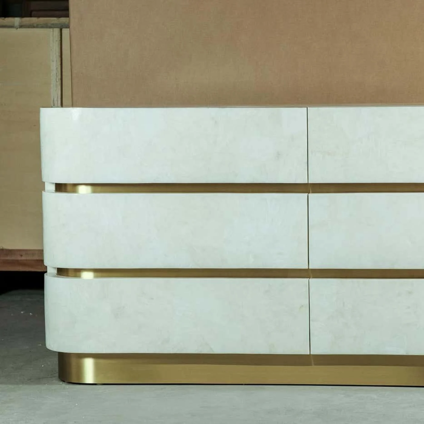 Chest of Drawers In White Rock Crystal & Brass