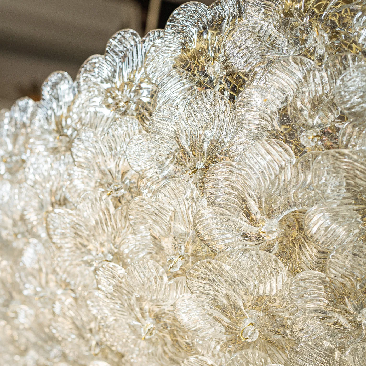 Circular Flowery Murano Glass Transparent Chandelier