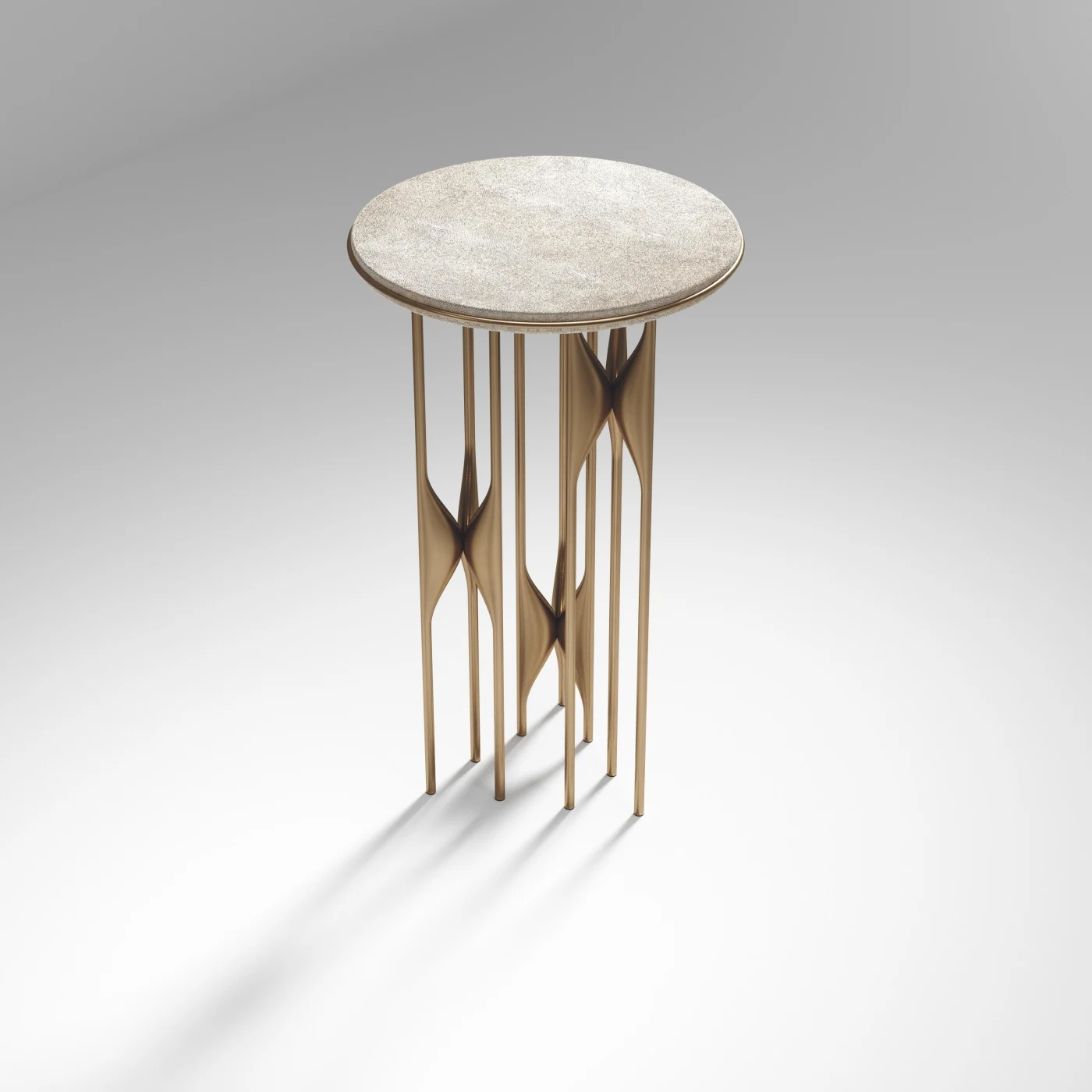 Round Shagreen Side Table with Bronze Patina Brass Details
