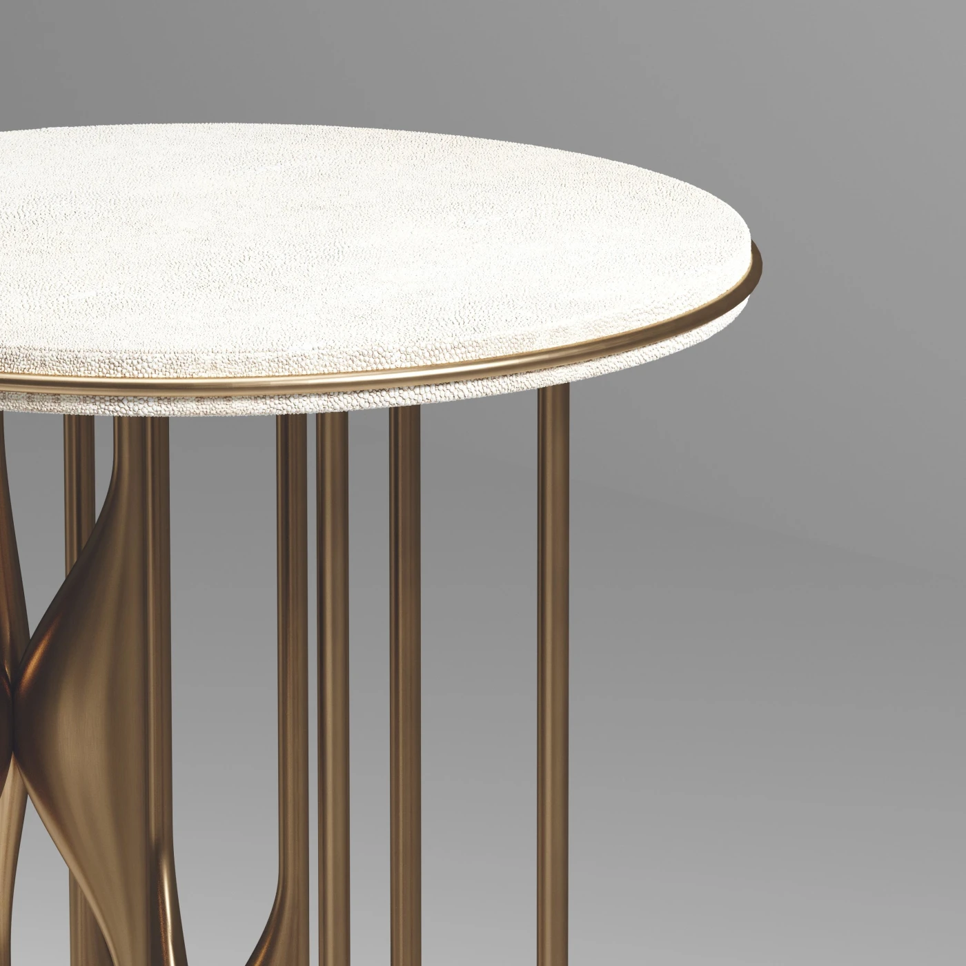 Round Shagreen Side Table with Bronze Patina Brass Details