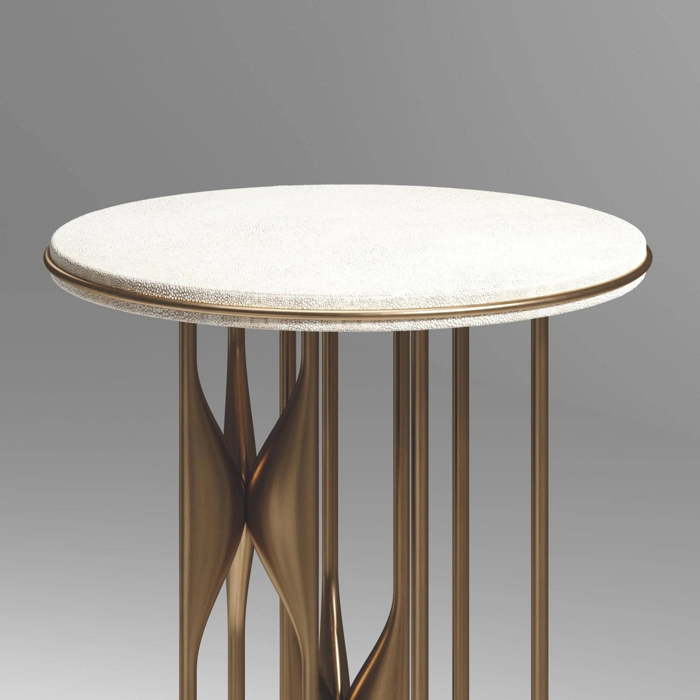Round Shagreen Side Table with Bronze Patina Brass Details