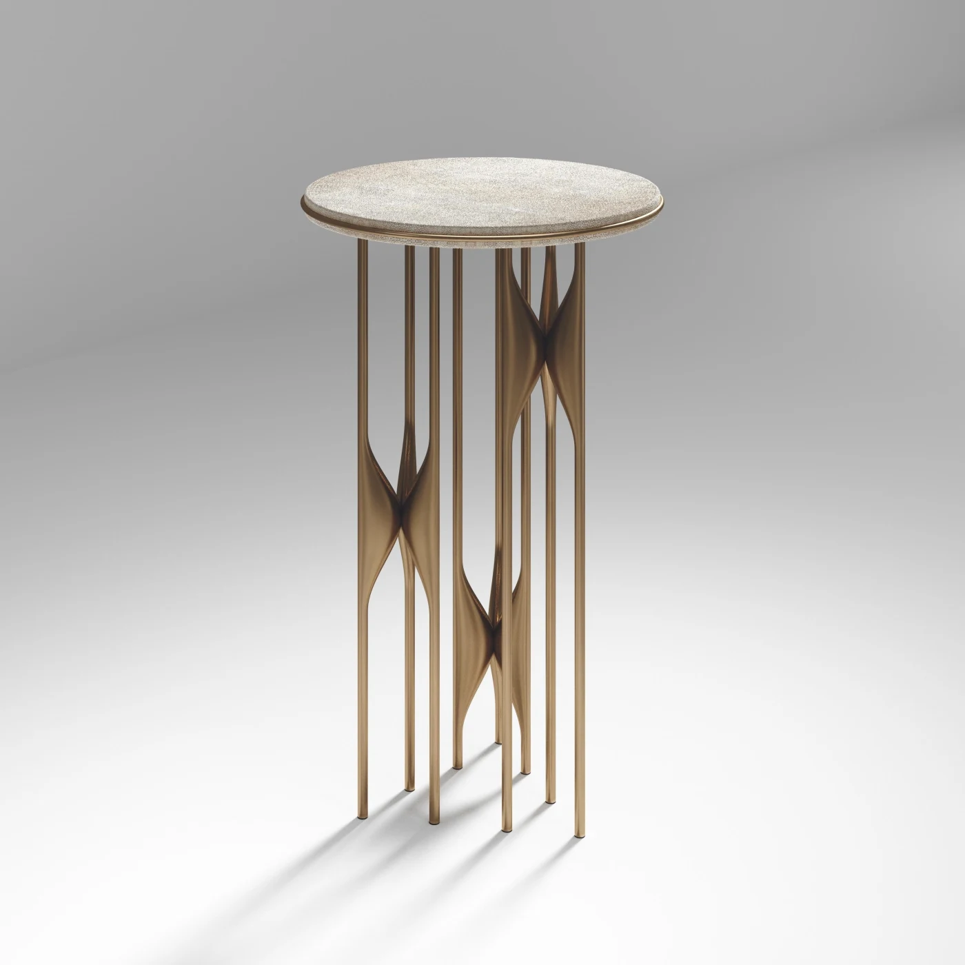 Round Shagreen Side Table with Bronze Patina Brass Details