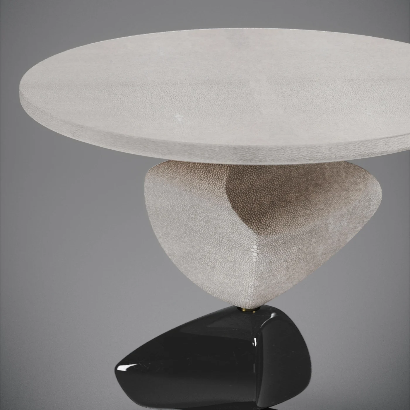 Coal Black Shagreen Side Table With Sculptural & Brass Accents