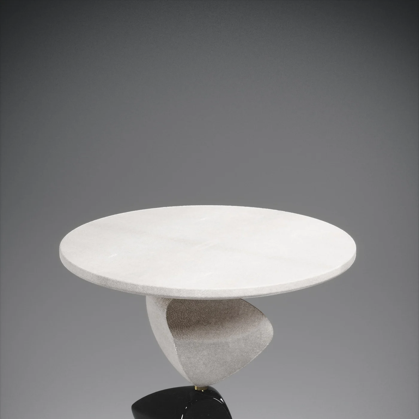 Coal Black Shagreen Side Table With Sculptural & Brass Accents