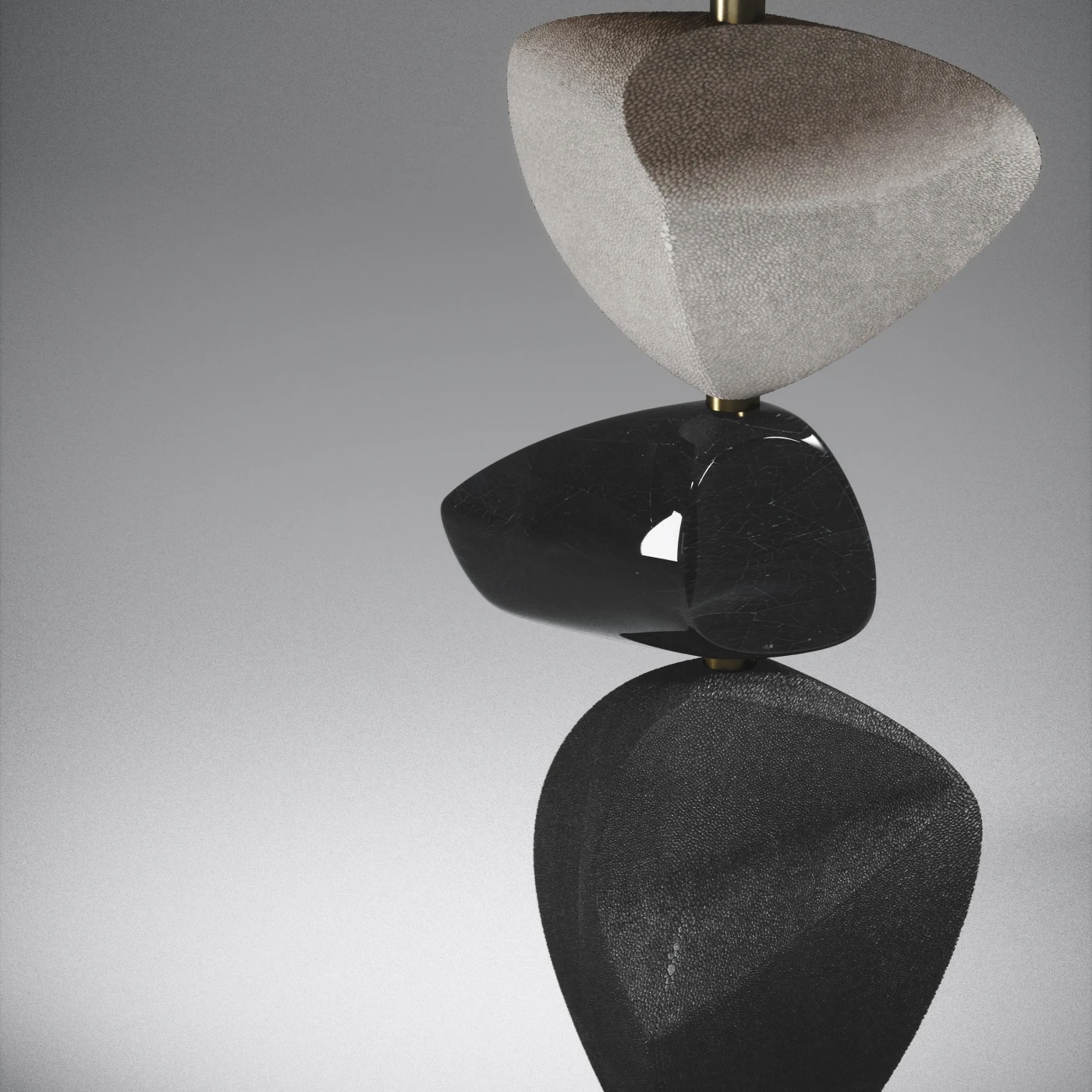 Coal Black Shagreen Side Table With Sculptural & Brass Accents