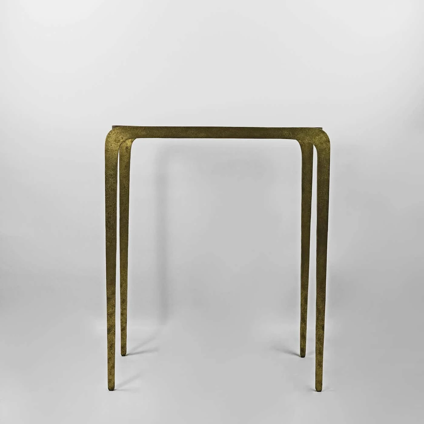 Console In Hammered Brass With Rock Crystal Top