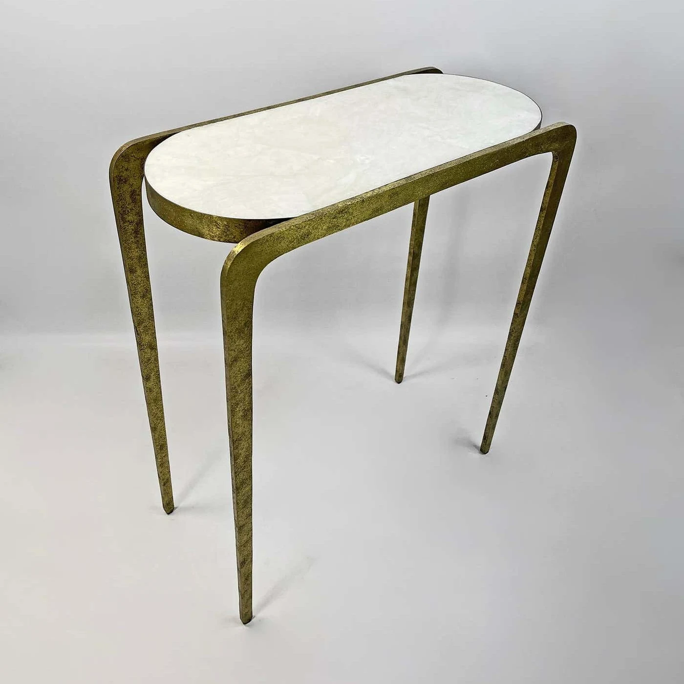 Console In Hammered Brass With Rock Crystal Top