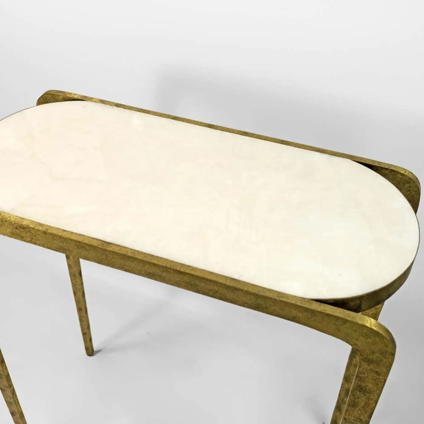 Console In Hammered Brass With Rock Crystal Top