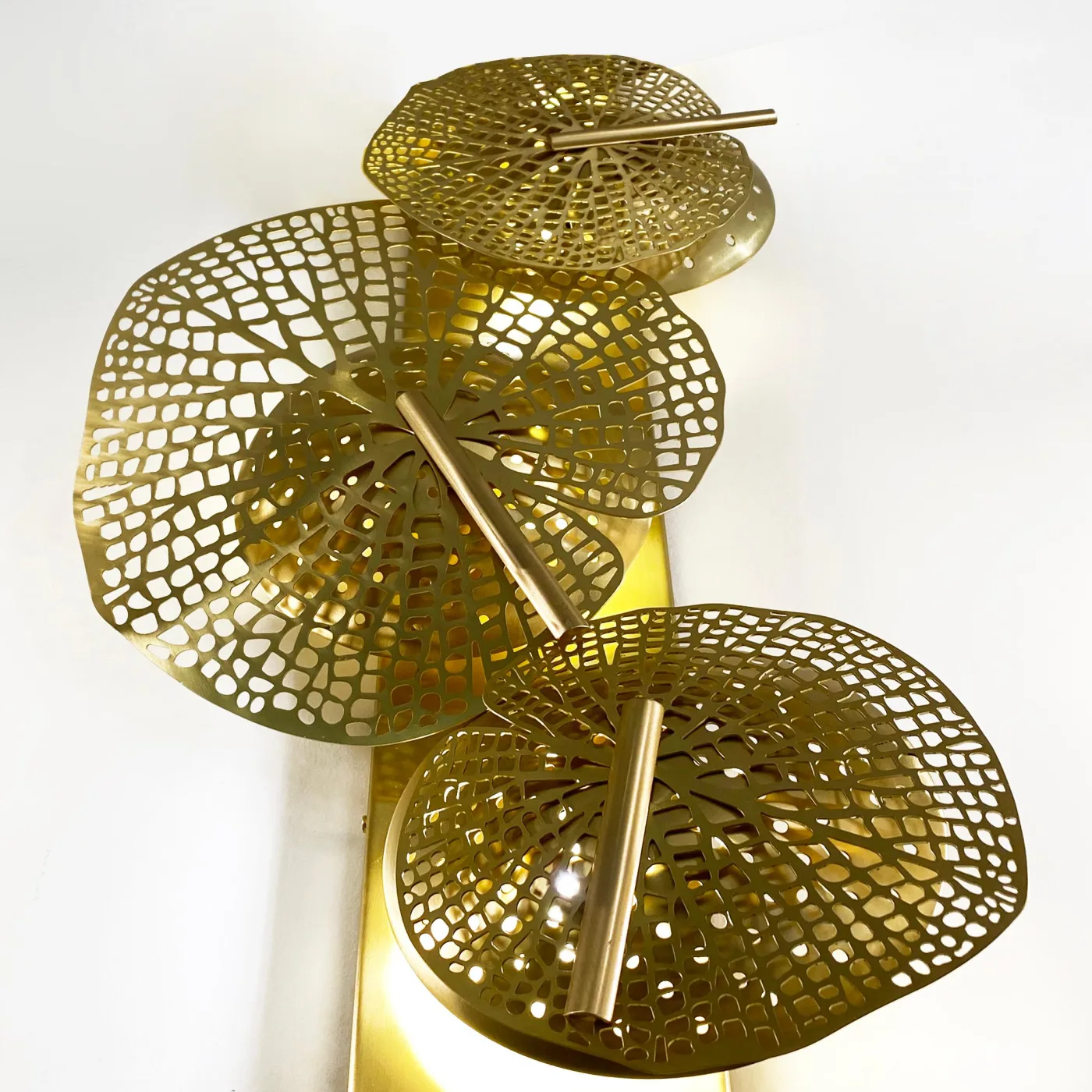 Organic Italian Art Design Perforated Brass Leaf Sconce