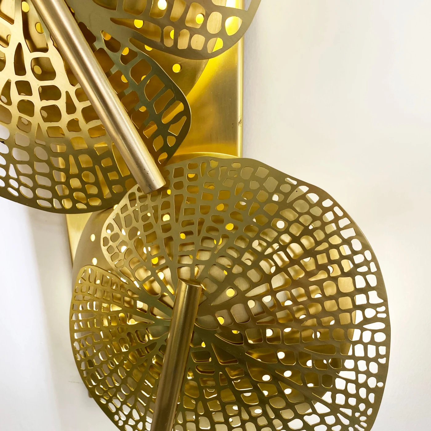 Organic Italian Art Design Perforated Brass Leaf Sconce