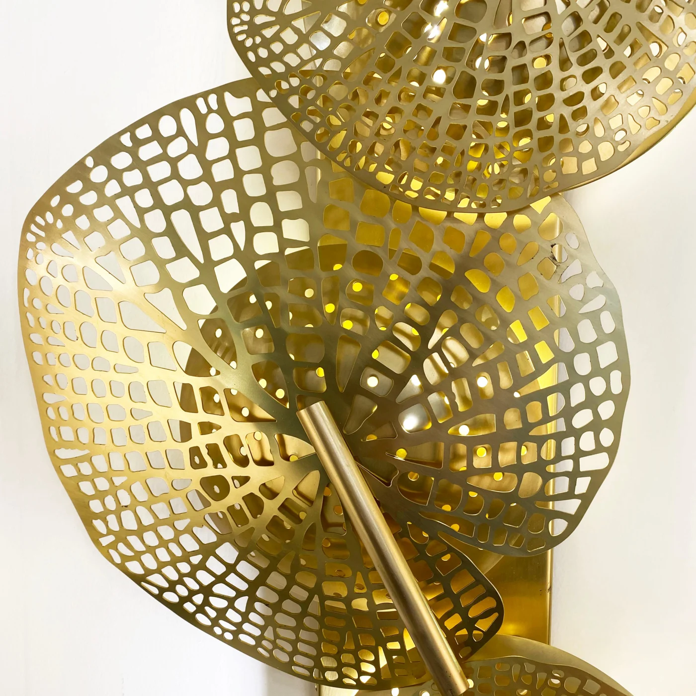 Organic Italian Art Design Perforated Brass Leaf Sconce