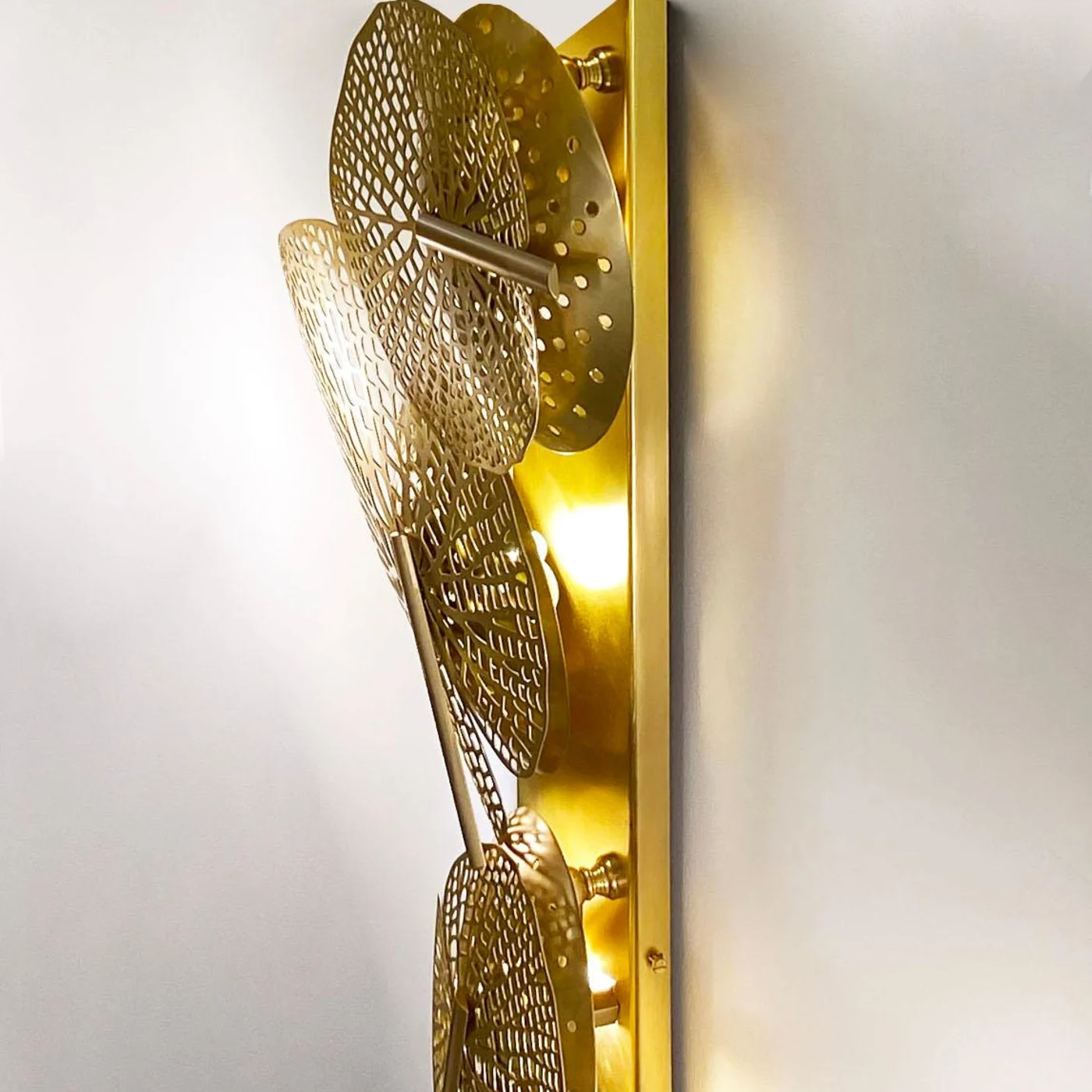 Contemporary Bespoke Organic Italian Art Design Perforated Brass Leaf Wall Light
