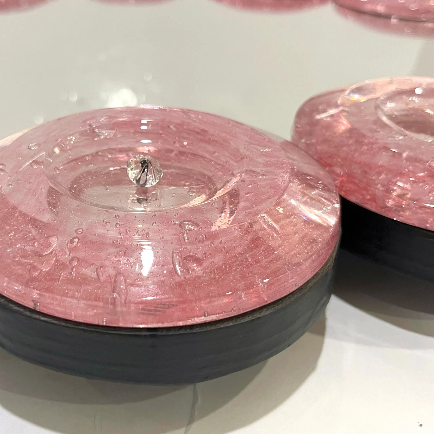 Custom Blush Pink Murano Glass Disc Modern Oval Mirror