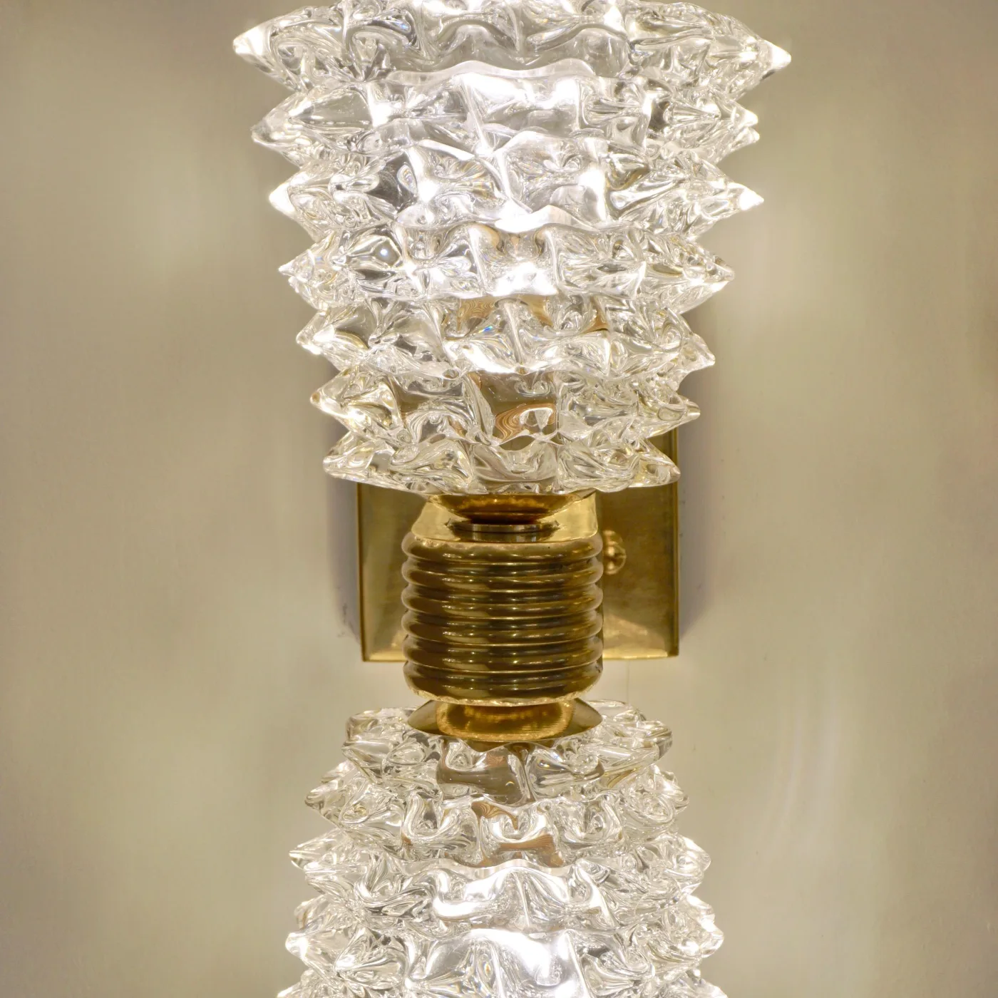 Rostrato Crystal Murano Glass & Brass Double Lit Sconces