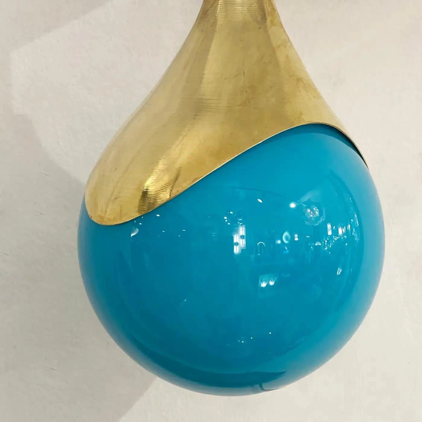 Single Two Globe Turquoise Murano Glass Brass Sconce