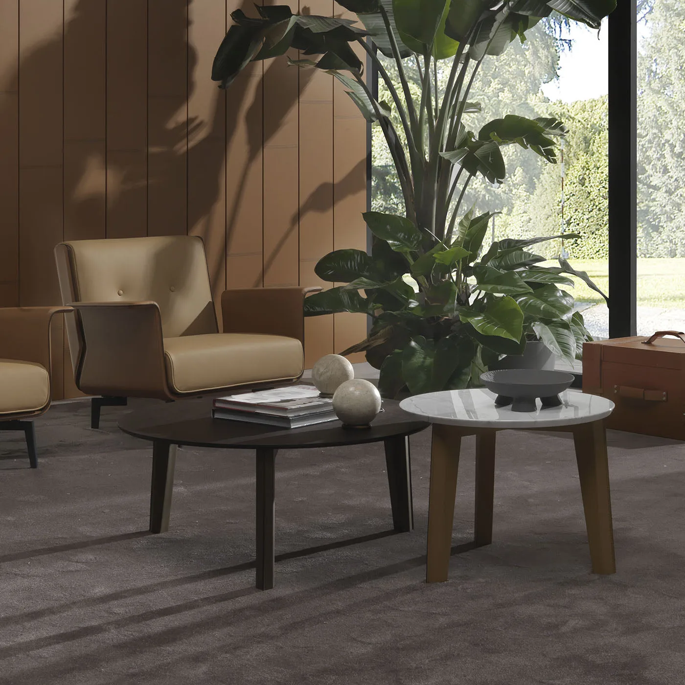 Costa Tripod Leather & Carrara Marble Table