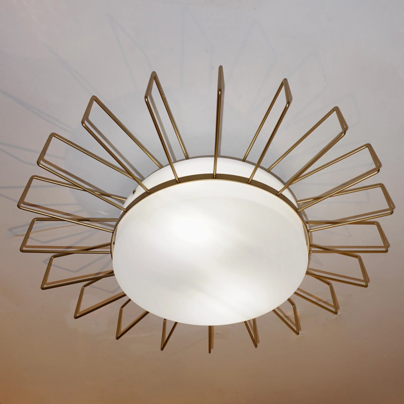 Minimalist Italian Gold Steel Sunburst Pendant Flushmount