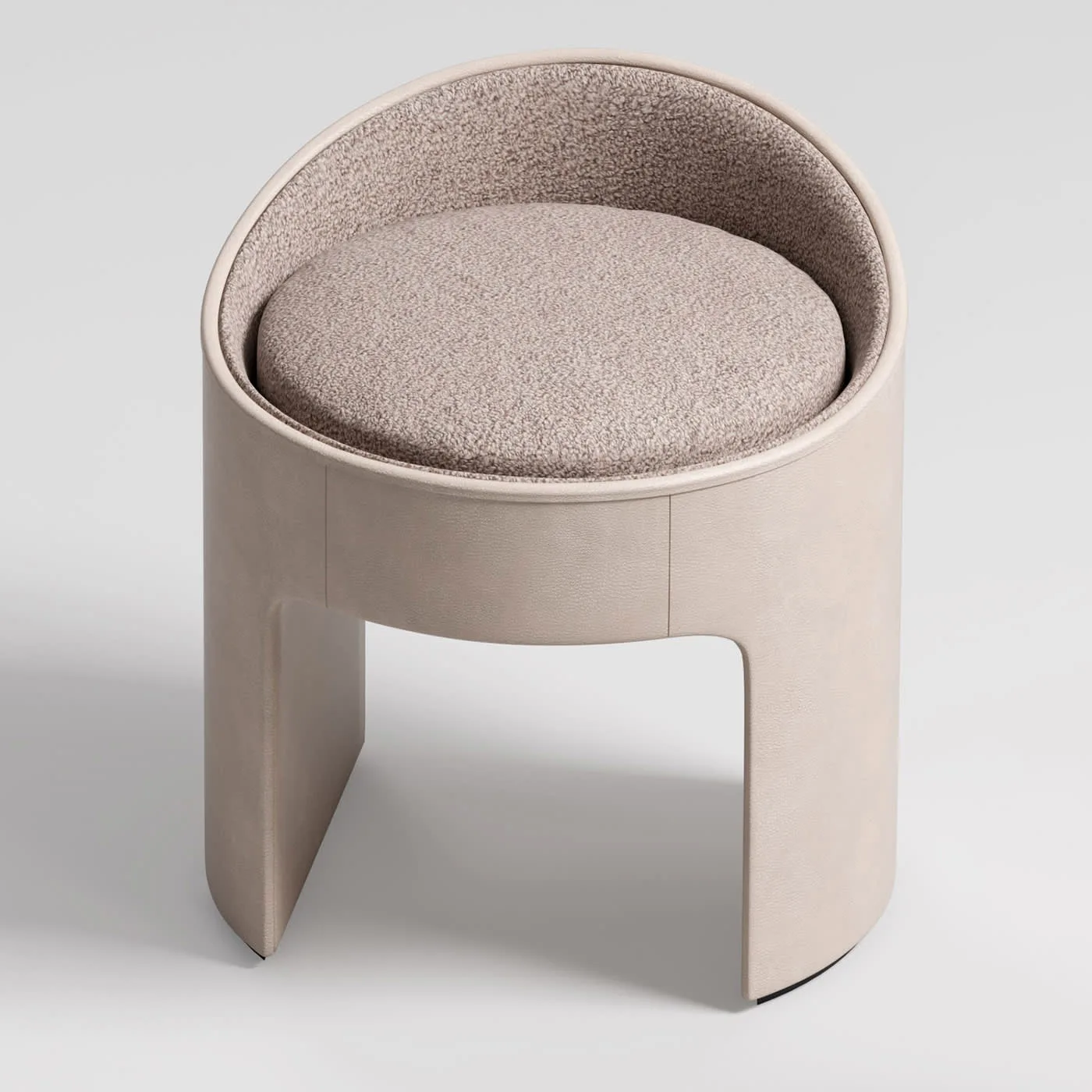 Cream Leather And Fabric Vanity Pouf