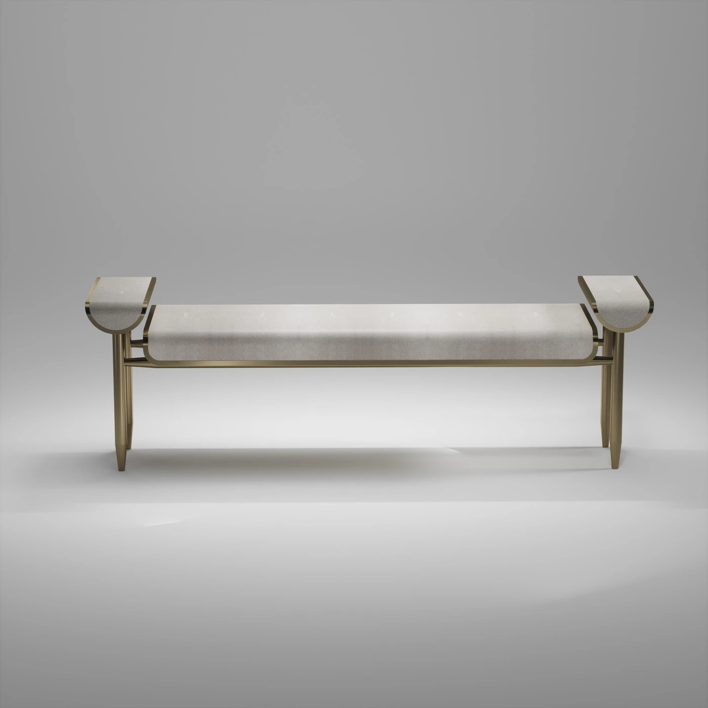 Cream Shagreen Bench with Bronze Patina Brass Details