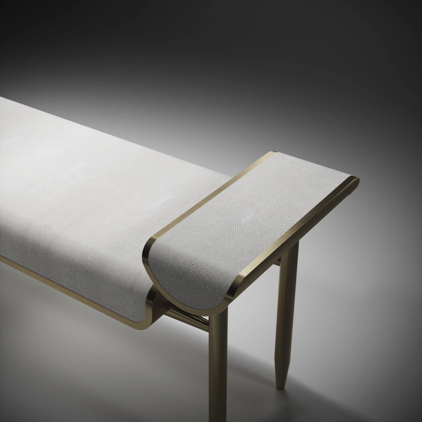 Cream Shagreen Bench with Bronze Patina Brass Details