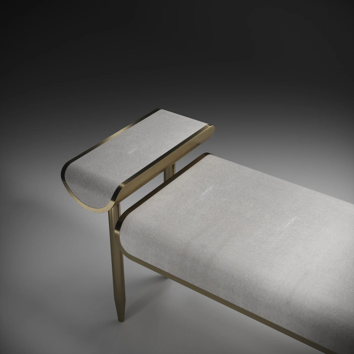 Cream Shagreen Bench with Bronze Patina Brass Details