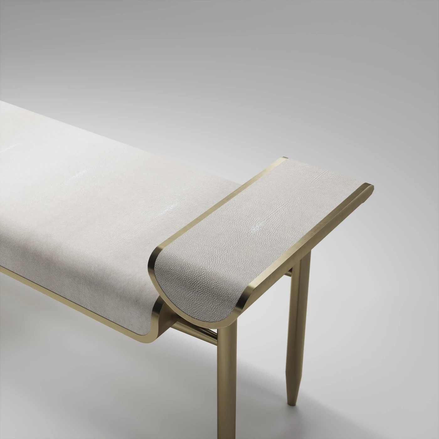 Cream Shagreen Bench with Bronze Patina Brass Details
