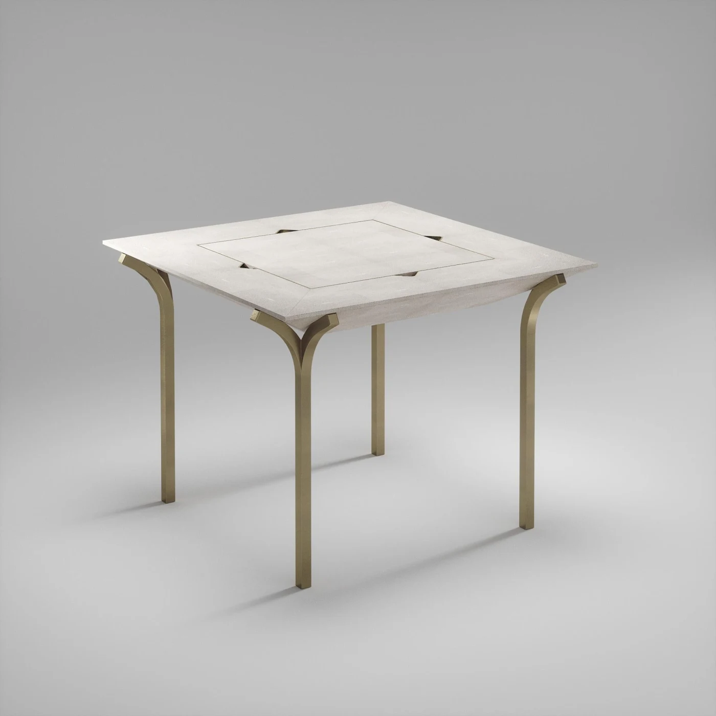 Cream Shagreen Game Table with Bronze Patina Brass Accents